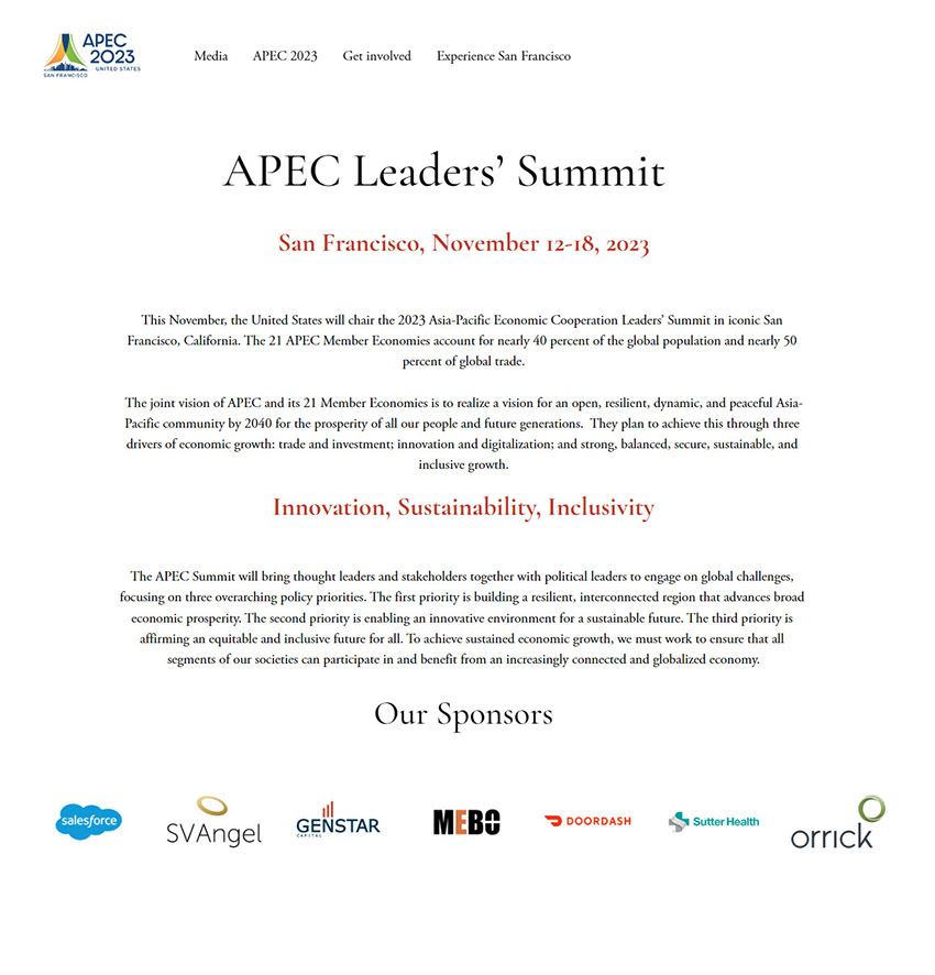 APEC 2023 Official Website Launches, with MEBO International Listed as a Key Partner