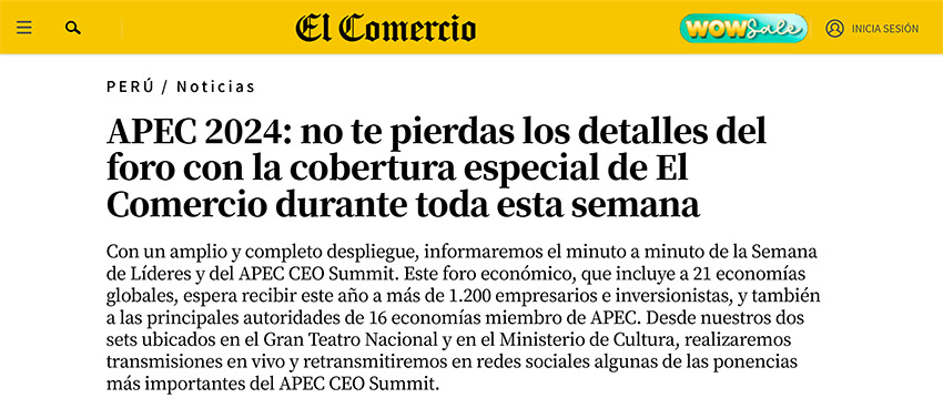 Avance: la agenda de la Cumbre de CEO de APEC 2024